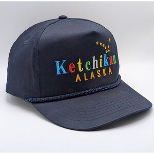 Vintage Ketchikan Alaska Trucker Hat Blue Snapback Cap Rope Hiking Nature VTG